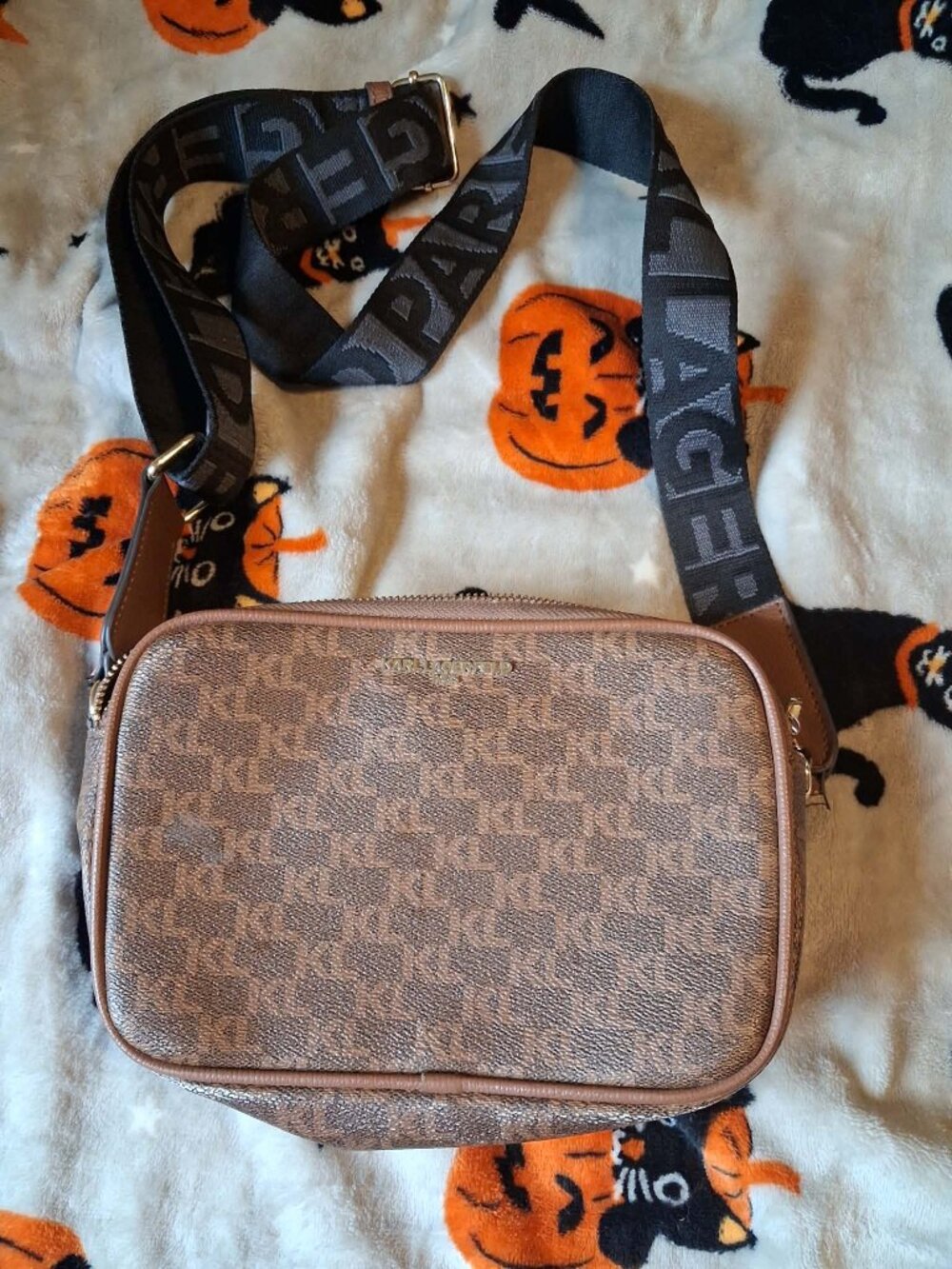 Karl Lagerfeld Paris Maybelle Camera Crossbody Bag Purse Brown